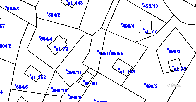 Parcela st. 498/12 v KÚ Horní Bezděkov u Bojanova, Katastrální mapa