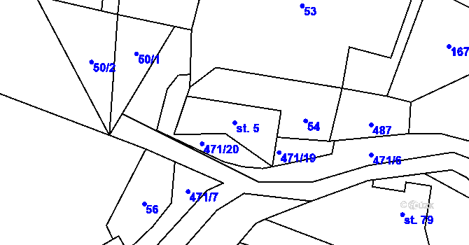 Parcela st. 5 v KÚ Bojanovice, Katastrální mapa