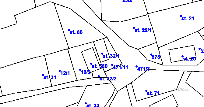 Parcela st. 32/1 v KÚ Bojanovice, Katastrální mapa