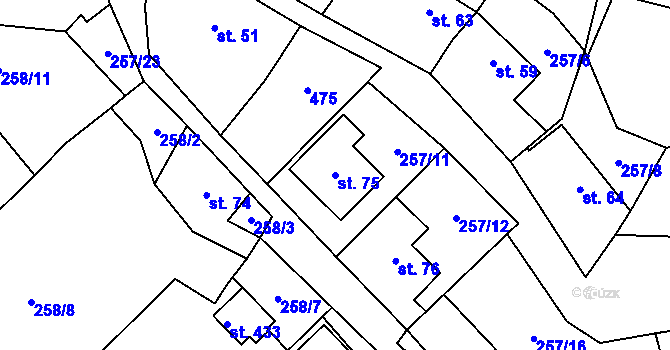 Parcela st. 75 v KÚ Bojanovice, Katastrální mapa