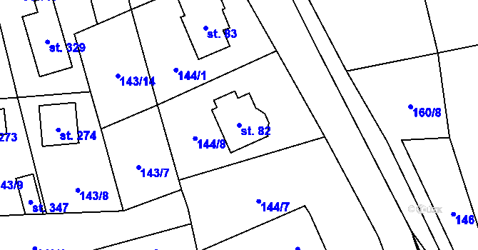 Parcela st. 82 v KÚ Bojanovice, Katastrální mapa
