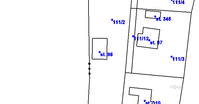 Parcela st. 98 v KÚ Bojanovice, Katastrální mapa