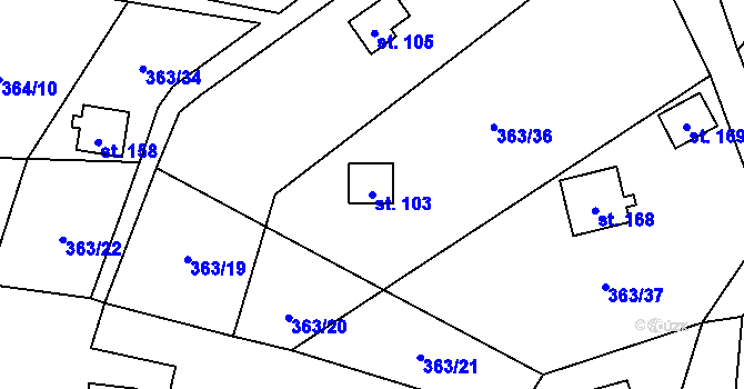 Parcela st. 103 v KÚ Bojanovice, Katastrální mapa