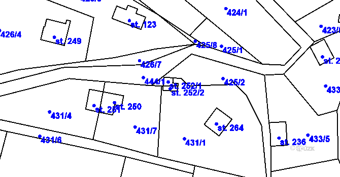 Parcela st. 252/2 v KÚ Bojanovice, Katastrální mapa