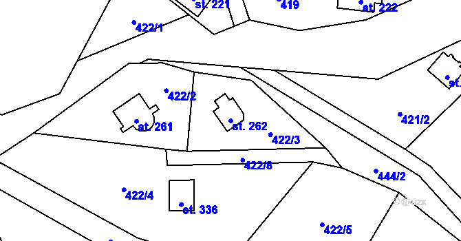 Parcela st. 262 v KÚ Bojanovice, Katastrální mapa