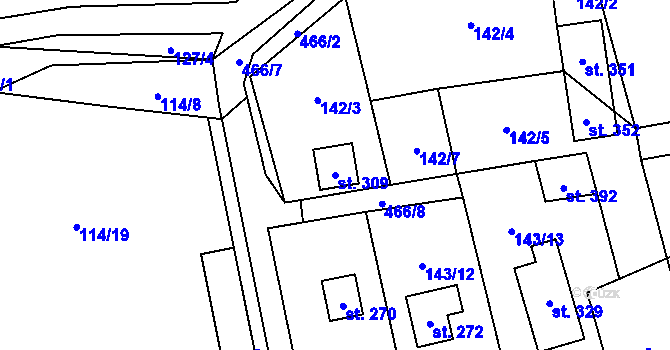 Parcela st. 309 v KÚ Bojanovice, Katastrální mapa
