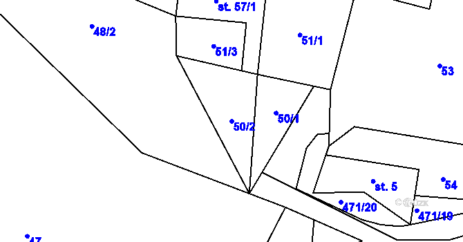 Parcela st. 50/2 v KÚ Bojanovice, Katastrální mapa