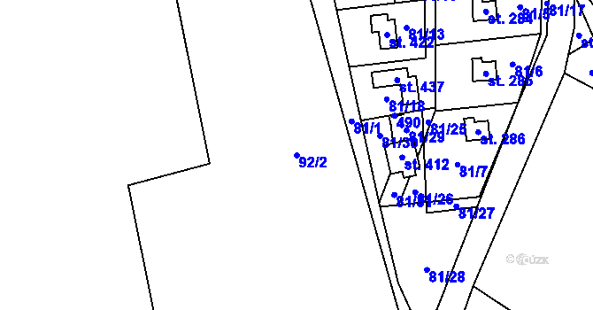 Parcela st. 92/2 v KÚ Bojanovice, Katastrální mapa