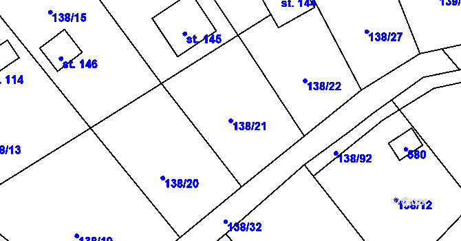 Parcela st. 138/21 v KÚ Bojanovice, Katastrální mapa