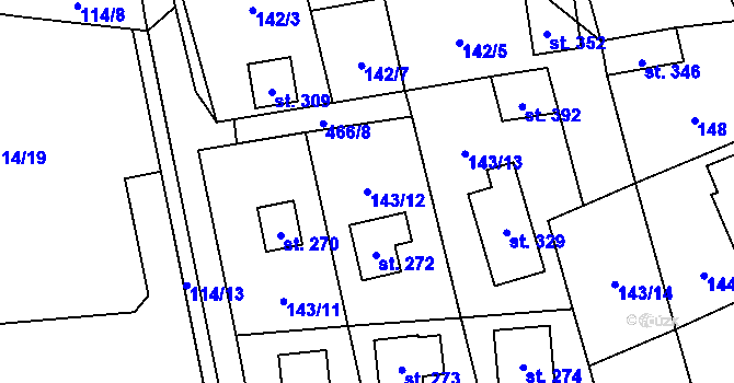Parcela st. 143/12 v KÚ Bojanovice, Katastrální mapa