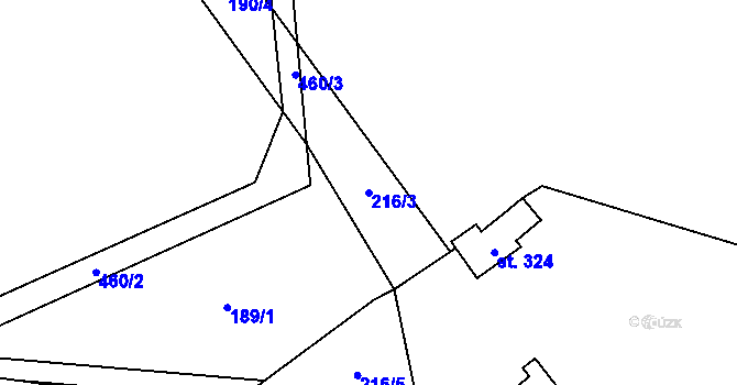 Parcela st. 216/3 v KÚ Bojanovice, Katastrální mapa