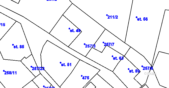 Parcela st. 257/3 v KÚ Bojanovice, Katastrální mapa