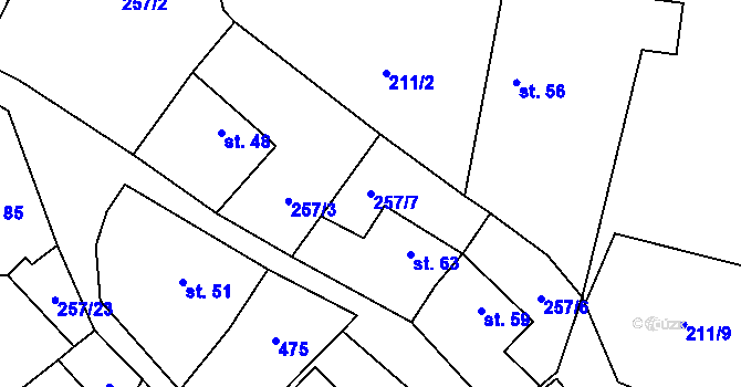 Parcela st. 257/7 v KÚ Bojanovice, Katastrální mapa