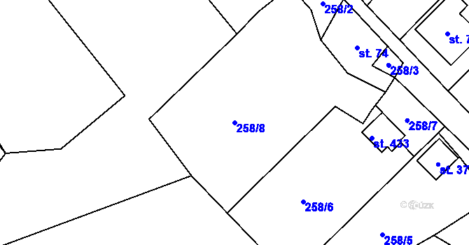 Parcela st. 258/8 v KÚ Bojanovice, Katastrální mapa