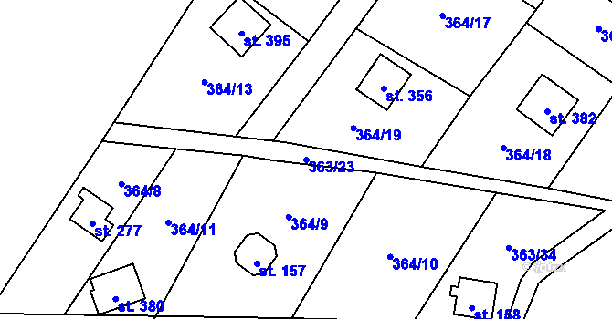 Parcela st. 363/23 v KÚ Bojanovice, Katastrální mapa