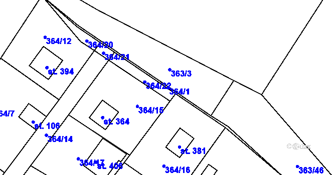 Parcela st. 364/1 v KÚ Bojanovice, Katastrální mapa
