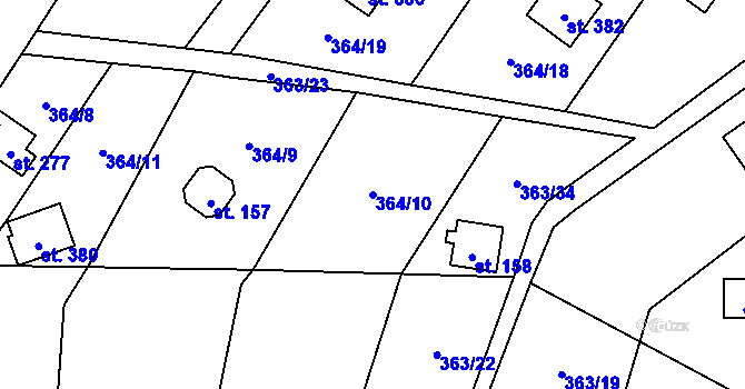 Parcela st. 364/10 v KÚ Bojanovice, Katastrální mapa