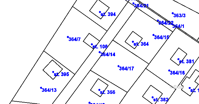 Parcela st. 364/14 v KÚ Bojanovice, Katastrální mapa