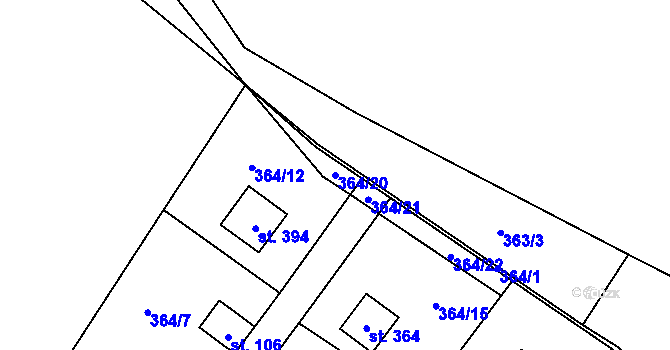 Parcela st. 364/20 v KÚ Bojanovice, Katastrální mapa