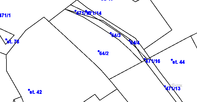 Parcela st. 64/2 v KÚ Bojanovice, Katastrální mapa