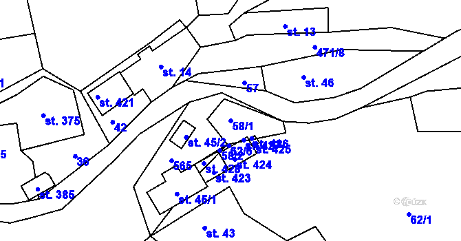 Parcela st. 58/1 v KÚ Bojanovice, Katastrální mapa