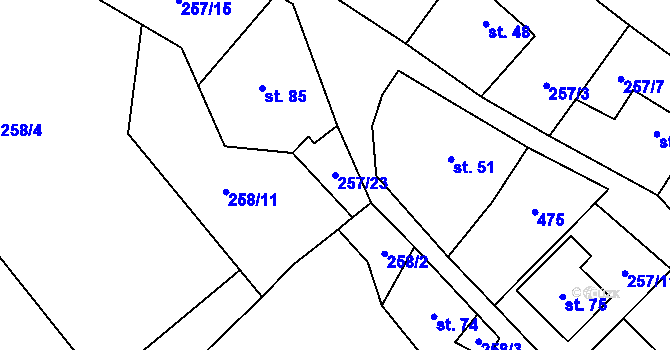 Parcela st. 257/23 v KÚ Bojanovice, Katastrální mapa