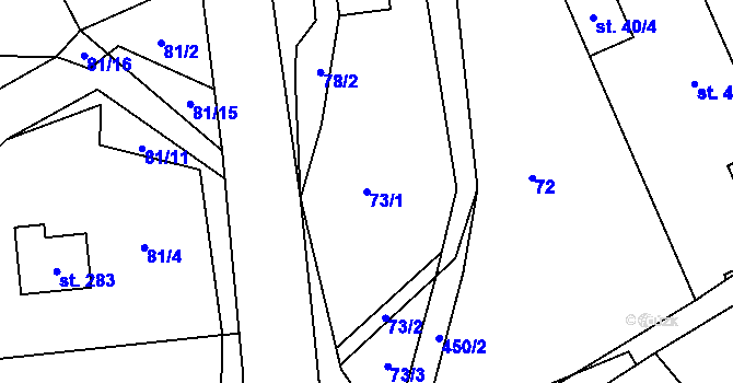 Parcela st. 73/1 v KÚ Bojanovice, Katastrální mapa