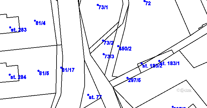 Parcela st. 73/3 v KÚ Bojanovice, Katastrální mapa