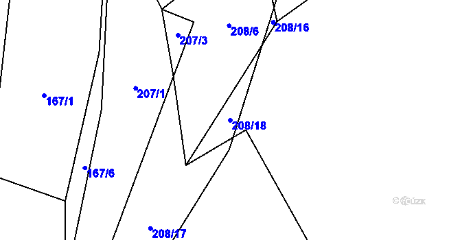 Parcela st. 208/18 v KÚ Bojanovice, Katastrální mapa