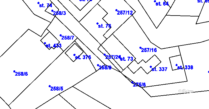 Parcela st. 257/24 v KÚ Bojanovice, Katastrální mapa
