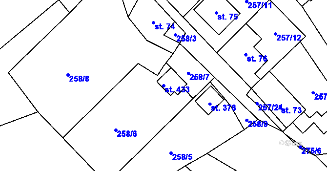 Parcela st. 433 v KÚ Bojanovice, Katastrální mapa