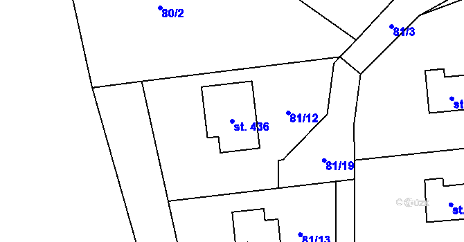 Parcela st. 436 v KÚ Bojanovice, Katastrální mapa