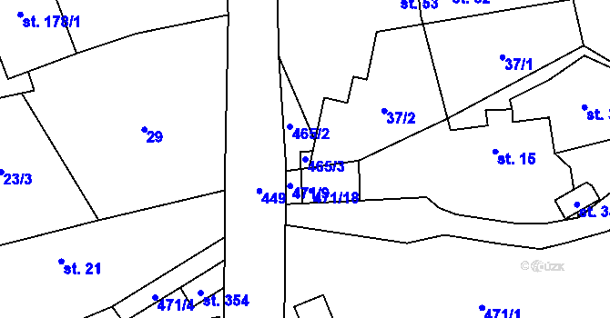 Parcela st. 465/3 v KÚ Bojanovice, Katastrální mapa