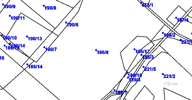 Parcela st. 186/8 v KÚ Bojanovice u Znojma, Katastrální mapa