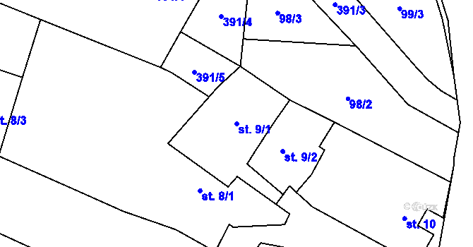 Parcela st. 9/1 v KÚ Bojanovice u Znojma, Katastrální mapa