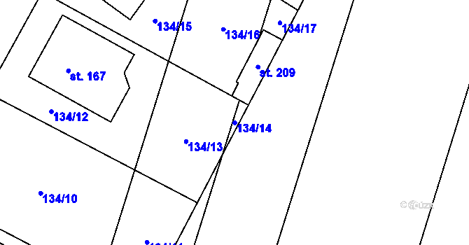 Parcela st. 134/14 v KÚ Bojanovice u Znojma, Katastrální mapa