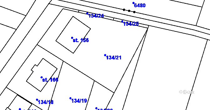 Parcela st. 134/21 v KÚ Bojanovice u Znojma, Katastrální mapa