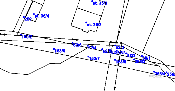 Parcela st. 62/4 v KÚ Bojiště, Katastrální mapa