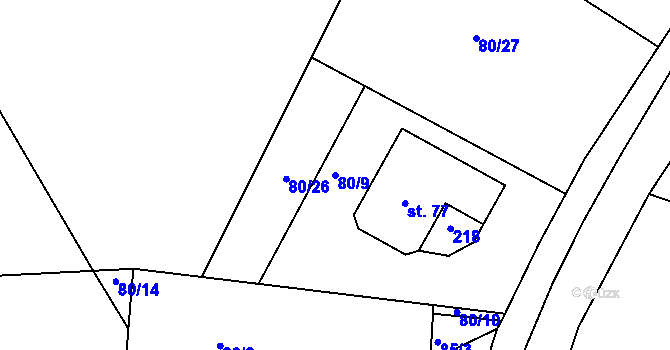Parcela st. 80/9 v KÚ Bojiště, Katastrální mapa