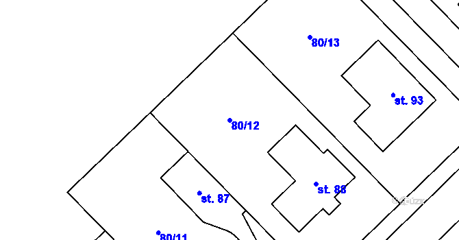Parcela st. 80/12 v KÚ Bojiště, Katastrální mapa