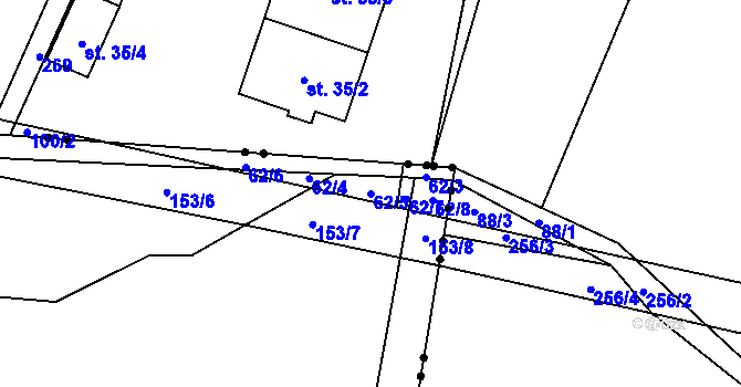 Parcela st. 62/5 v KÚ Bojiště, Katastrální mapa