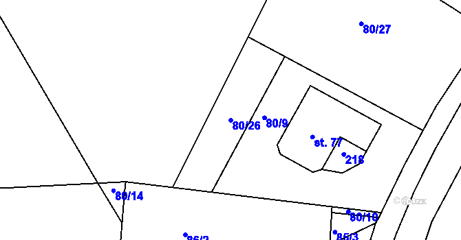 Parcela st. 80/26 v KÚ Bojiště, Katastrální mapa