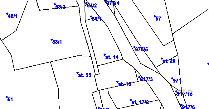 Parcela st. 14 v KÚ Kouty u Bojiště, Katastrální mapa