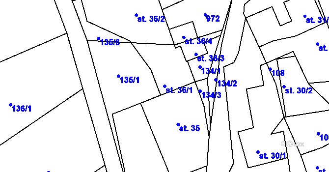 Parcela st. 36/1 v KÚ Kouty u Bojiště, Katastrální mapa
