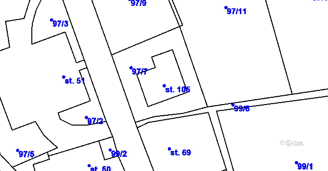 Parcela st. 105 v KÚ Kouty u Bojiště, Katastrální mapa