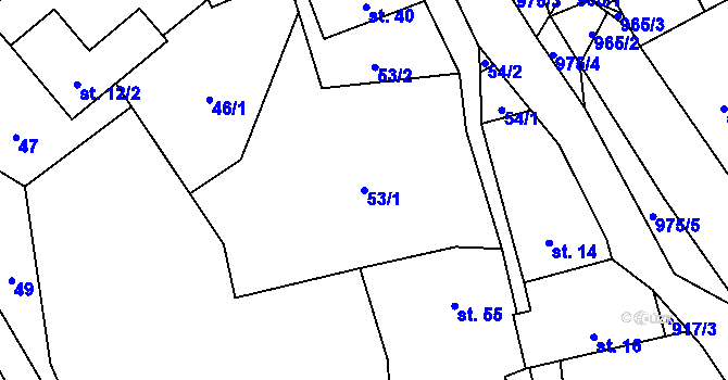 Parcela st. 53/1 v KÚ Kouty u Bojiště, Katastrální mapa