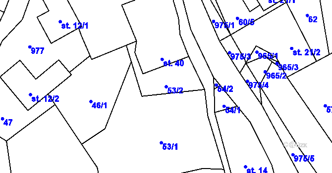 Parcela st. 53/2 v KÚ Kouty u Bojiště, Katastrální mapa