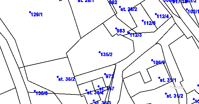Parcela st. 135/2 v KÚ Kouty u Bojiště, Katastrální mapa