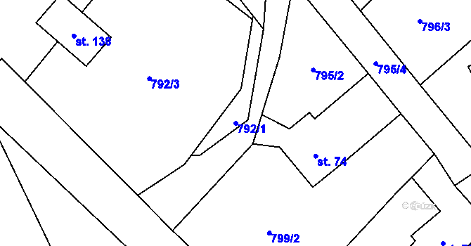 Parcela st. 792/1 v KÚ Kouty u Bojiště, Katastrální mapa