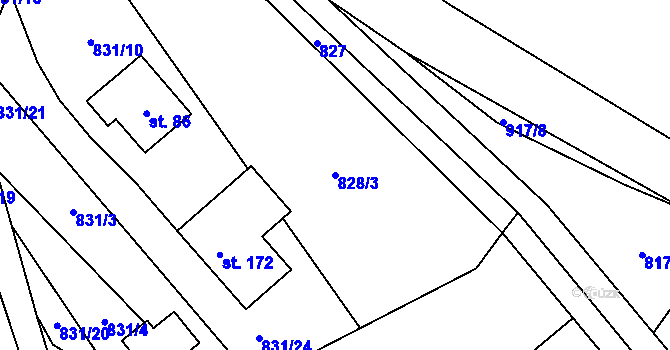 Parcela st. 828/3 v KÚ Kouty u Bojiště, Katastrální mapa